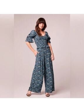Band of the Free NWT Elise Floral Wide Leg Pull On Pants Deep Teal Aqua S
